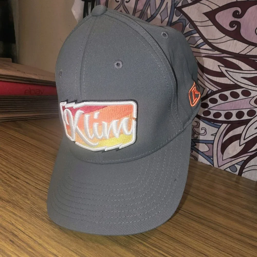 KLIM 110 Flexfit Gray Embroidered Spellout Script Logo Rider Baseball Hat Cap